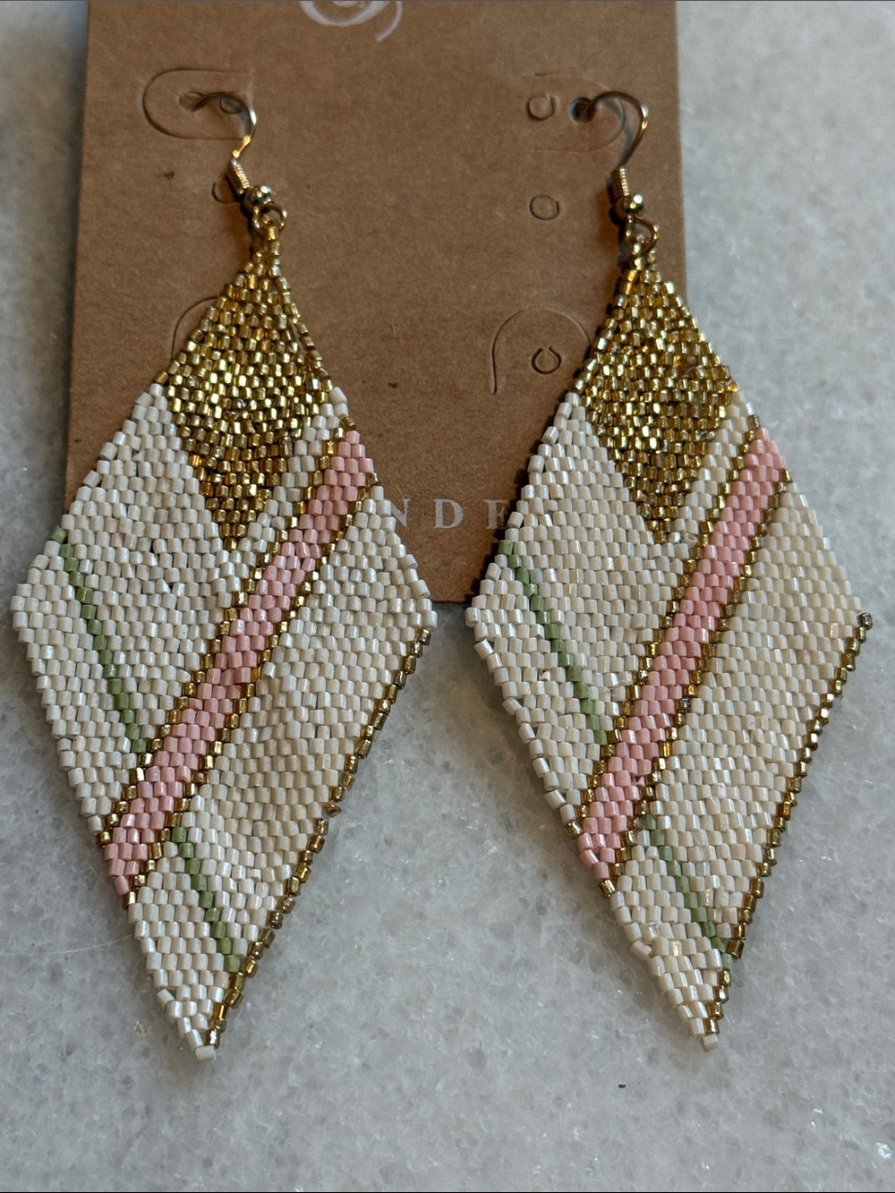 Plunder Lainey Beaded Diamond Drop Earrings - Pink, Gold, Cream New